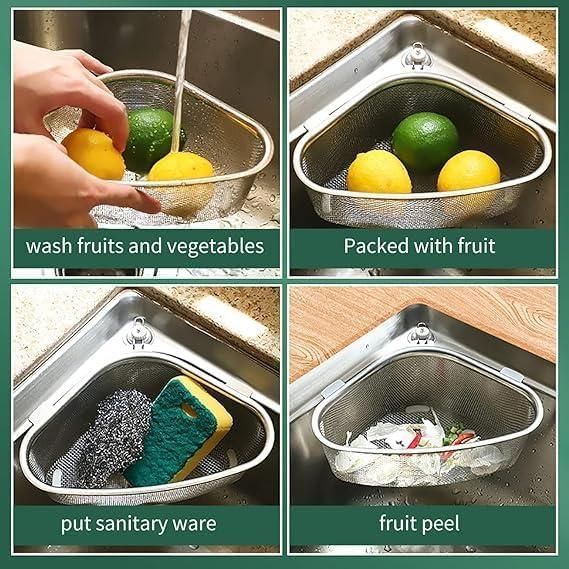 DrainEase Triangle - Kitchen Sink Drain Basket Triangle Shape Stainless Steel