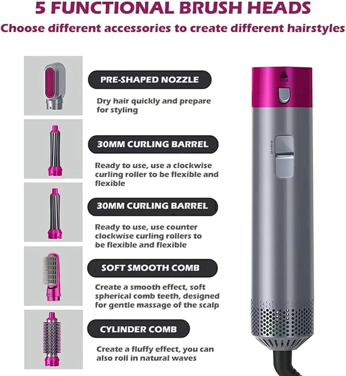 StyloPro 5-in-1 Hair Styler - 5 in 1 Multifunctional Hair Dryer Styling Tool, Detachable 5-in-1 Multi-Head Hot Air Comb, The Negative Ion Automatic Suction Hair Curler