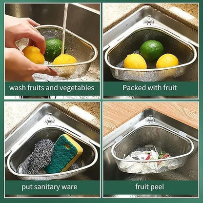 DrainEase Triangle - Kitchen Sink Drain Basket Triangle Shape Stainless Steel